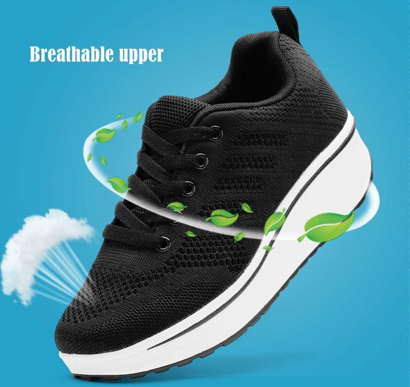 DADAWEN Women's Slip On Breathable Mesh Walking Tennis Shoes Lightweight Comfort Wedge Platform Casual Sneakers for Gym Travel Work Black US Size 5 - Image 4